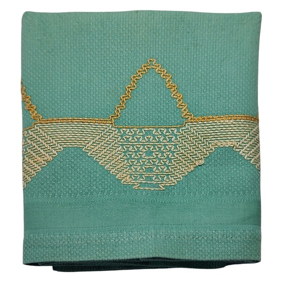 Vintage  Tea Towel Sack Cloth Embroidered Handmade Green Mid Century Modern‎ - Picture 1 of 8